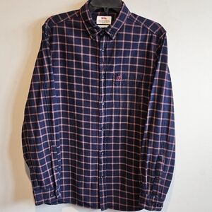 Fjallraven Navy and Pink Plaid Button-Down Shirt